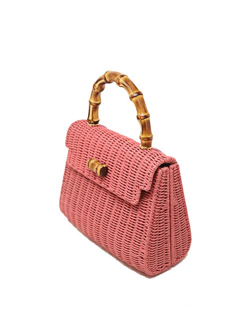 pink wicker bag with bamboo handle Laboratorio Capri | 110ROSA